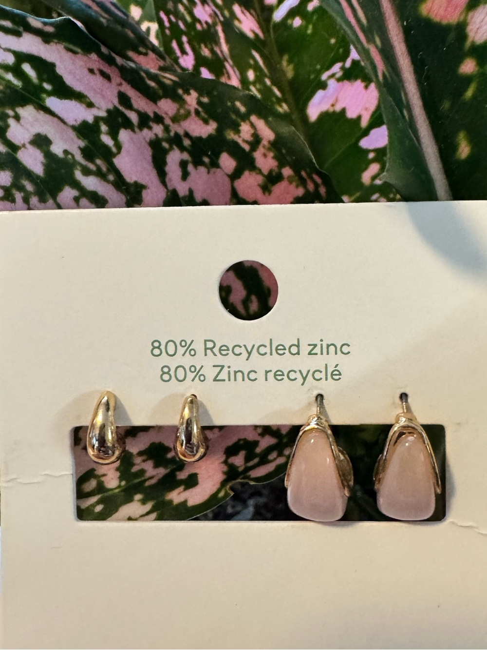 H&M Gold-Tone Hoops with Soft Pink Teardrop Studs